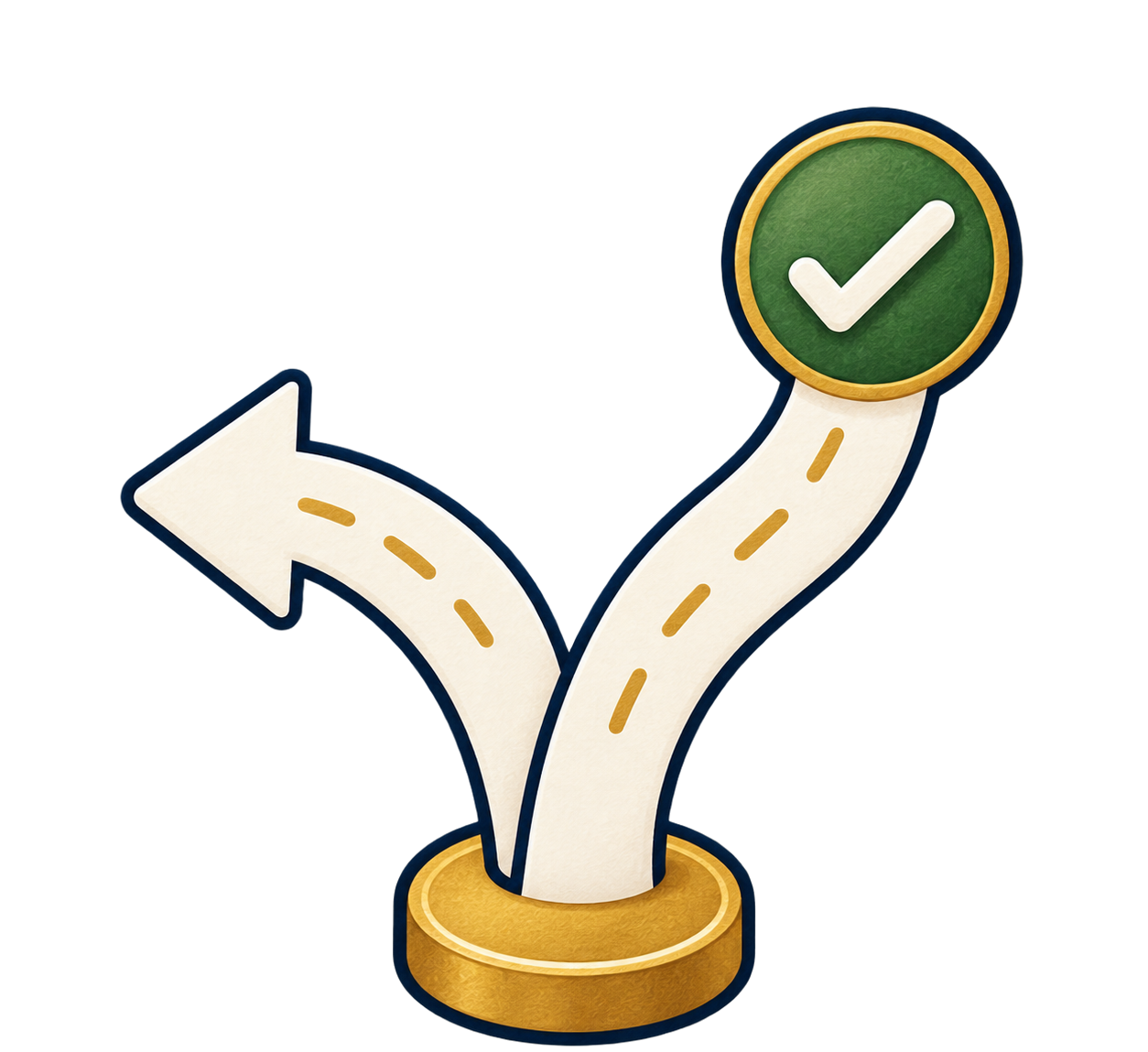 A forked path with one route clearly selected by a green check mark.
