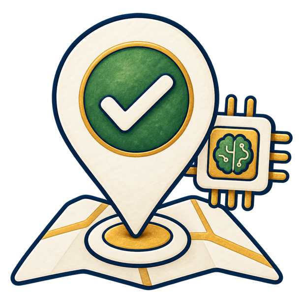 A large decision marker in front of a smaller AI chip.