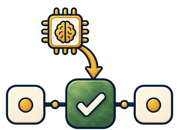 An AI chip entering the highlighted step in a workflow.