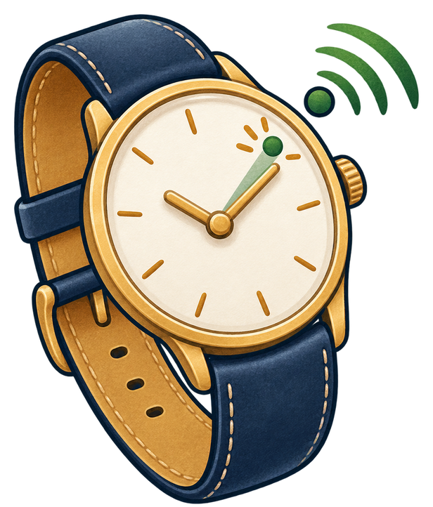 An isometric wristwatch representing insight timed to a decision window.