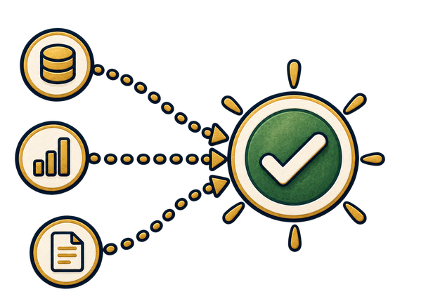 Data points tracing back from a confirmed decision marker.