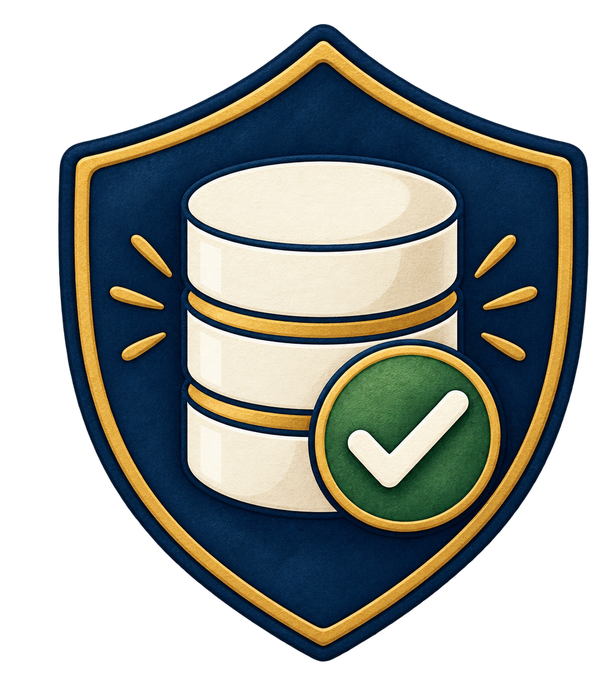 A shield containing a database and verification check.