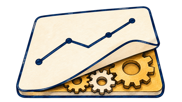A report tile with a trend line lifted to reveal gears working underneath.