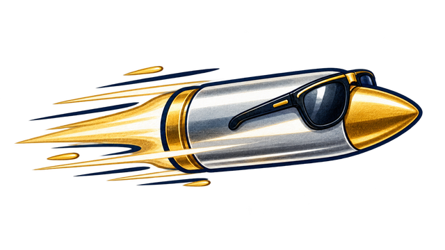 A silver bullet wearing sunglasses, representing the mistaken hope that a tool can solve transformation by itself.