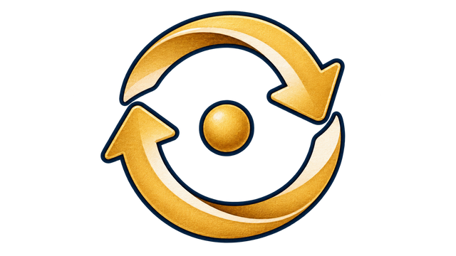 A gold feedback loop around a central signal, representing learning returning to the work.